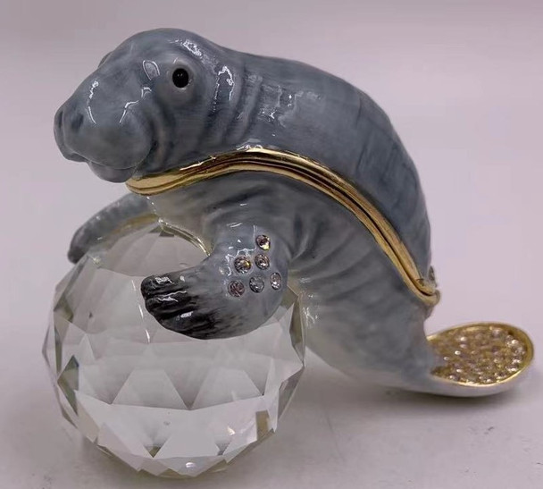 Jeweled Manatee Box on Crystal Ball 3.5"