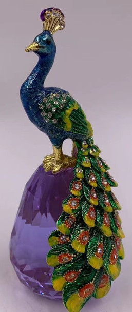 Jeweled Peacock on Crystal Ball 4.5"