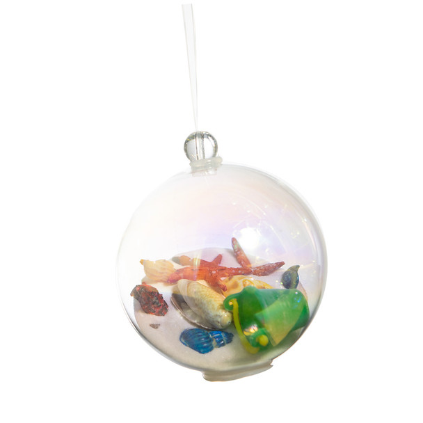 Bubble Ornament with Shells and White Sand 2.25"