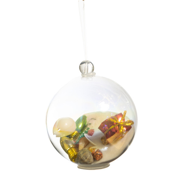 Bubble Ornament with Shells Holiday, Natural Sand 2.25"