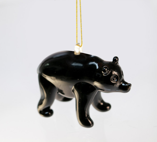 Glass Mini Black Bear Ornament 2"