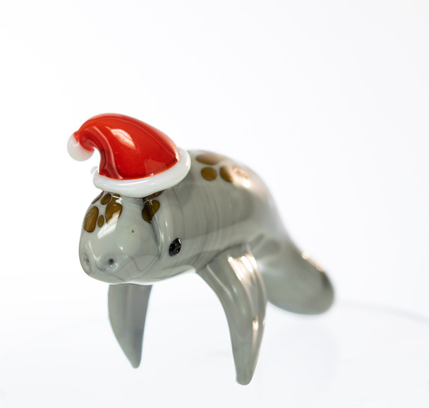 Christmas Manatee Glass Mini 3"