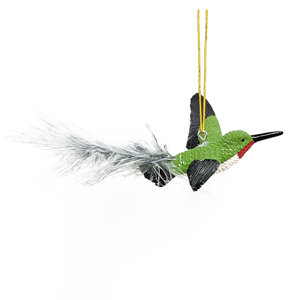 Green Hummingbird Ornament with Feathers