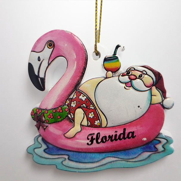 Santa On Flamingo Ornament