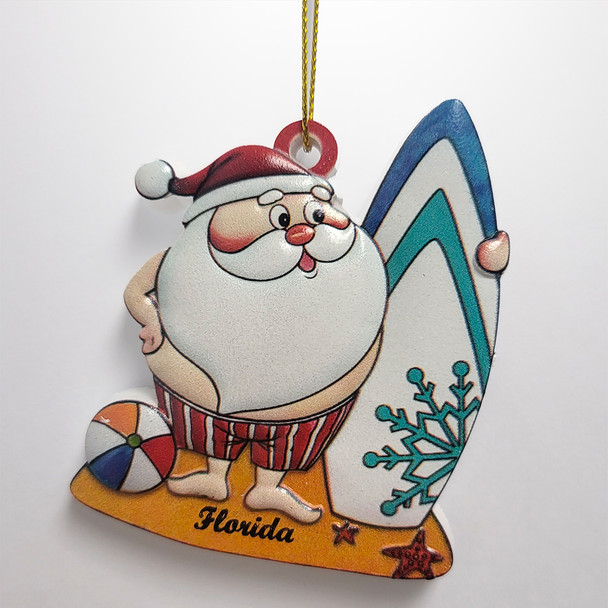 Santa With Surfboard Orn