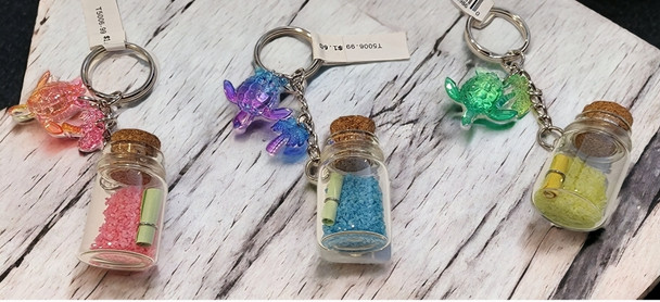 Sand Bottle with colored Sea Turtle-Palm Tree Keychain