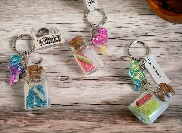 Sand Bottle with Flamingos, Heart KeyChain T5008