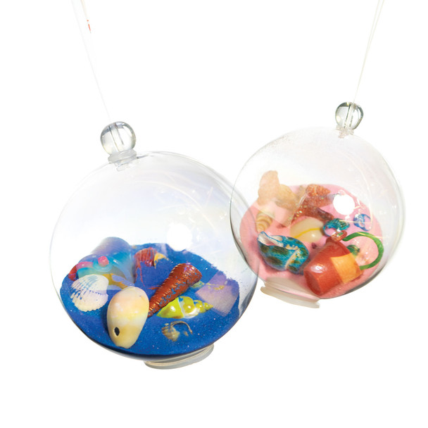 Boxed Bubble Ornament with Shells and Blue and Pink assorted 2.25"