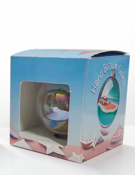 Boxed Bubble Ornament with Shells and Blue and Pink assorted 2.25"