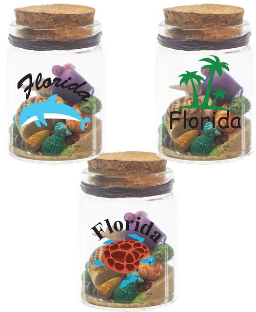 Small Bottle w/ Sand & shells no Topper 2.75 with Florida