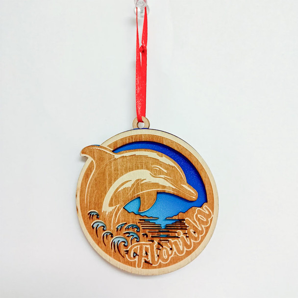 5278 Wood Ornament Dolphin FL