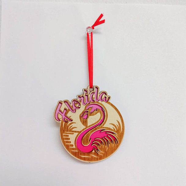 5279 Wood Ornament Flamingo FL