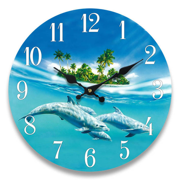 Dolphin Glass Clock 13"X 13"