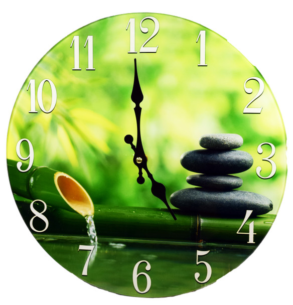 Zen Bamboo Glass Clock 13"X13"