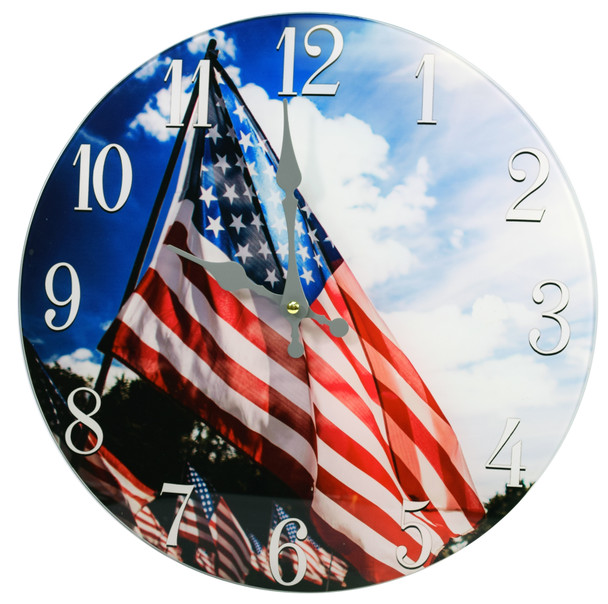 American Flag Glass Clock 13"