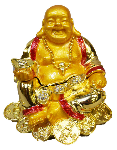 Jeweled Laughing Buddha Box 4"
