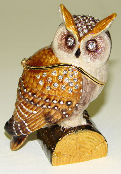 Jeweled "Owl on Log" Box 3"