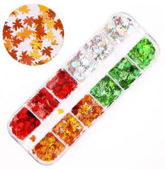 NDi beauty Ice Mylar Nail Art Sparkly Glitter Silver Laser Maple Leaf - 4 Colors