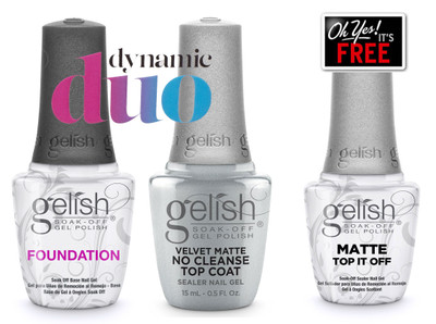 Gelish Foundation + Gelish Velvet Matte No Cleanse Top Coat + FREE Gelish Top Coat of Your Choice