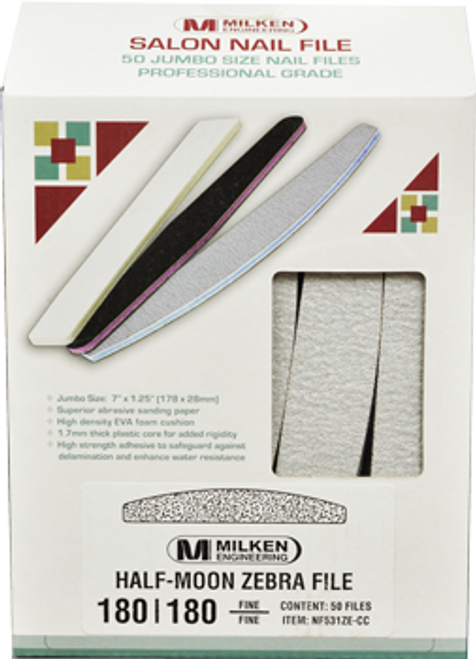 Berkeley Half Moon Zebra Nail File - 50 Files - 180/180 grit Berkeley Half Moon Zebra Nail File - 50 Files - 180/180 grit