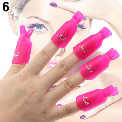 Professional Reusable Plastic Gel Polish Soak Off Remover Wrap Clip Cap - ROSE RED 10pc
