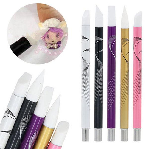 NDI Beauty Nail Art Sculpture Pen Silicone for Chrome & Mirror Powder - Acrylic Handle 3 Pcs / Set