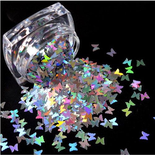 NDI Beauty Ice Mylar Nail Art Sparkly 3D Glitter Silver Laser Butterfly - 10g