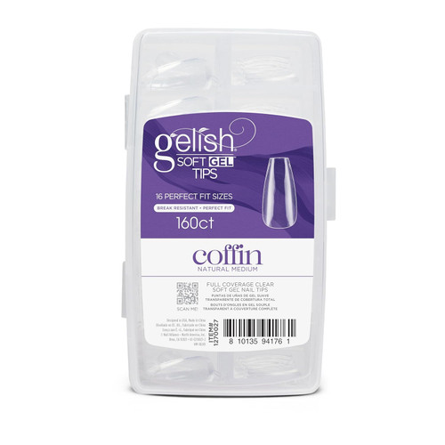 Gelish Soft Gel Tips Medium Coffin Natural - 160 CT