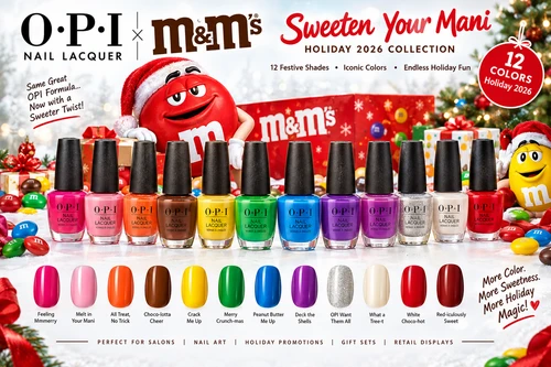 OPI x M&M'S Nail Lacquer Sweeten Your Mani x m&m Holiday 2026 Collection