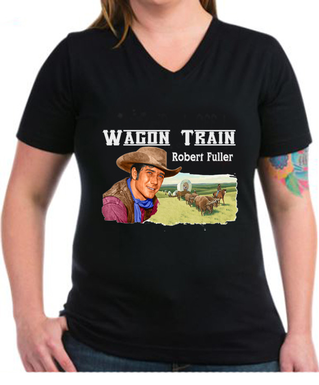 Robert Fuller Ladies V-neck T-shirt - Wagon Train Coop
