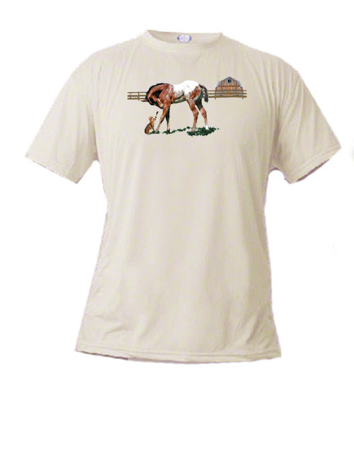 Youth t-shirt with a sweet image of an Appaloosa colt and a tabby cat - Friendship