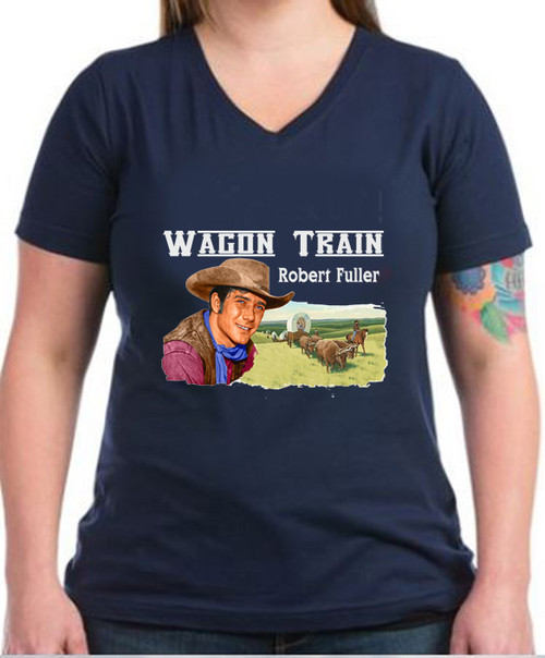 Robert Fuller ladies cotton V-neck t-shirt - Wagon Train Coop - Navy shirt