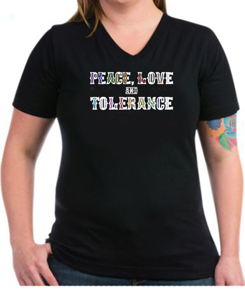 LGBTQ Black V-Neck t-shirt -Peace, Love, and Tolerance