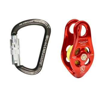 Black D Shaped Steel Carabiner With Red PULLEY Kit