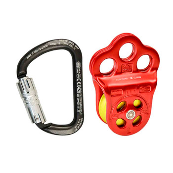 Black D Shaped Steel Carabiner Kit With Red PULLEY