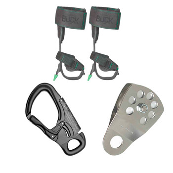 Black TANGO Fixed-Eye Snaphook Kit With Silver Aluminum Pulley And Aluminum Tree Climber Spikes