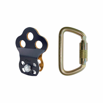 Zinc Plated Steel Carabiners Kit With Black, Orange Aluminum Pulley
