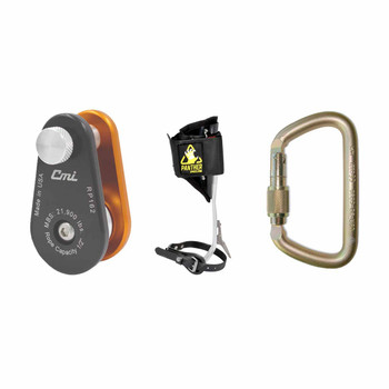Zinc Plated Steel Carabiners Kit With Black, Orange Aluminum Pulley And Aluminum Tree Climbing Spike