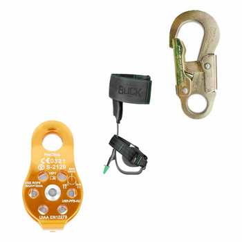 Zinc Plated Steel Snaphooks Kit With Orange Aluminum Pulley And Aluminum Tree Climber Spikes