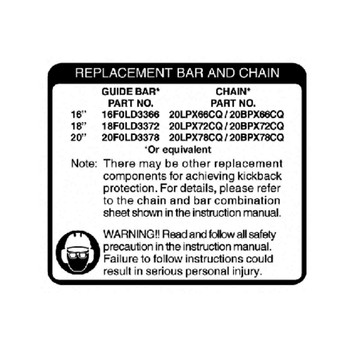 ECHO X524003550 - LABEL, BAR & CHAIN - Authentic OEM part