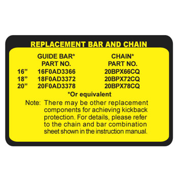 ECHO X524003720 - BAR & CHAIN LABEL - Authentic OEM part