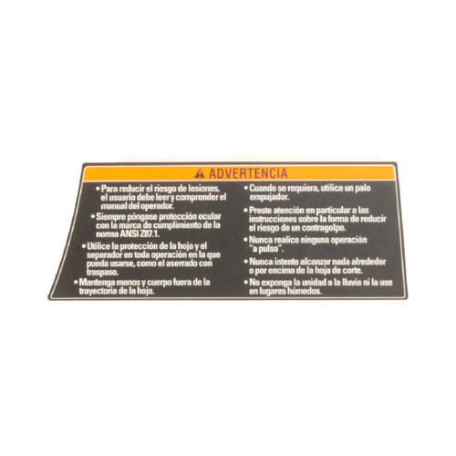 RYOBI/RIDGID 089037004913 - LABEL WARNING SPANISH (Original OEM part)