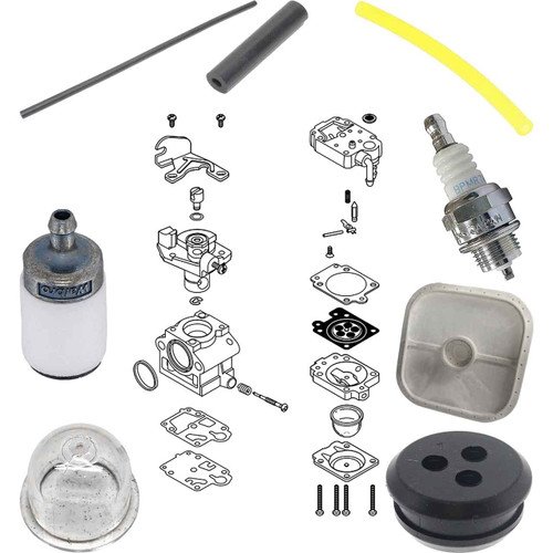 SHI B451 COMPLETE CARBURETOR AIR-OIL-FUEL FILTERS SPARK PLUG FUEL LINES PRIMER BULB KIT