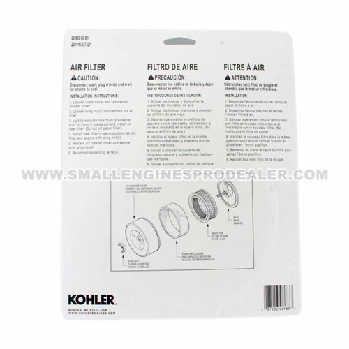 Kohler Kit: Air Filter/Pre-Cleaner 25 883 03-S1 Image 3