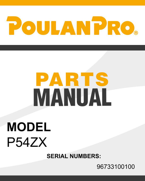 Poulan Pro P54ZX SN 96733100100 parts manual | SEPD Mower Parts
