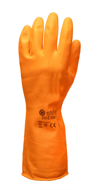 Chemical Resistant Latex Glove, 24 mil., Orange, Medium, 12 Pairs/Bag