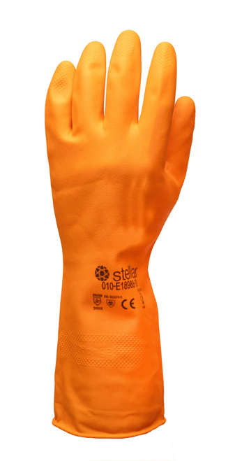 Chemical Resistant Latex Glove, 24 mil., Orange, Large, 12 Pairs/Bag