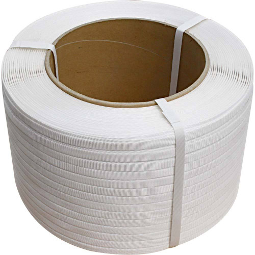 Machine Poly Strapping, 1/4" x 18,500', 200lbs, 8" x 8" Core, White