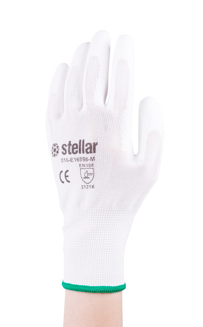 Polyurethane Coated Glove, White, Medium, 12 Pairs/Bag