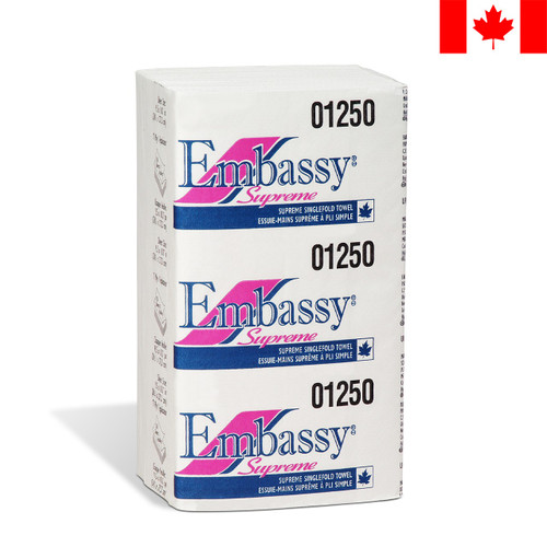 Embassy® Supreme Singlefold Towel, #01250, Premium, White, 188 Sheets/Pack, 3008 Sheets/Case